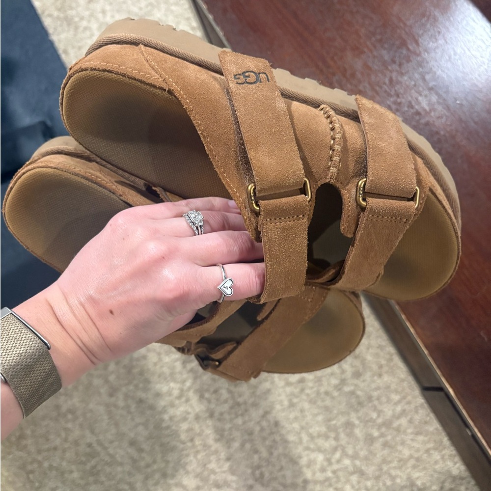 UGG Women's Goldenstar Suede Double-Strap Slide Sandals in Chestnut - Picture 6 of 8